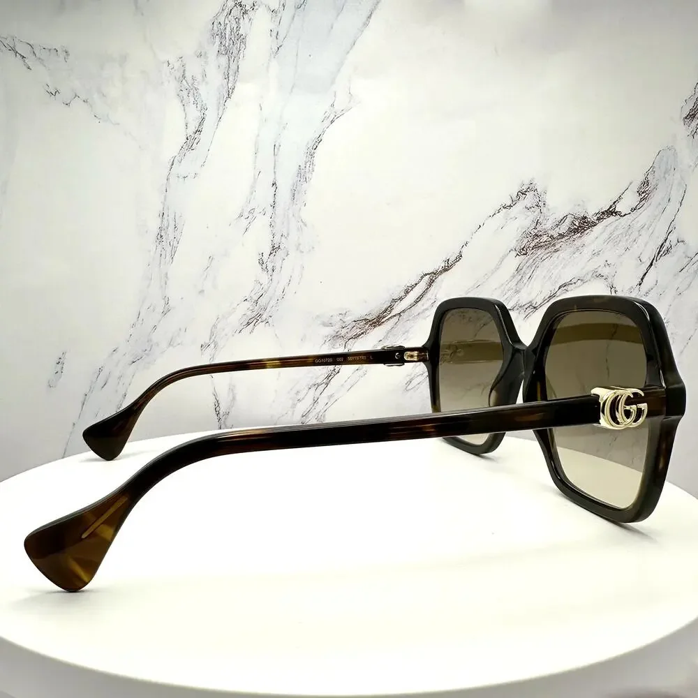 New GUCCI Sunglasses Brown Square Oversized Gold Metal GG Logo 56mm